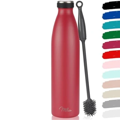 Image de Milu Gourde en acier inoxydable 350 ml 500 ml, 750 1000 1,5 l bouteille isotherme, d&#039;eau isolée, double paroi anti fuite, convient aux acides carboniques (Rouge, 1500ml)