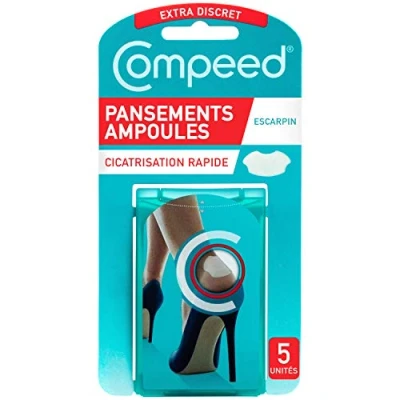 Image de Compeed® Pansements Ampoules Escarpins 5 Hydrocolloïdes Seconde Peau Pansement Cicatrisation Rapide Extra Discret Soin des Pieds 6,8x4,2 cm