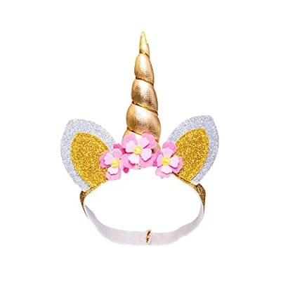 Image de Heless 131 Bandeau pour poupée avec Corne dorée pailletée et Fleurs 35 45 cm, Or