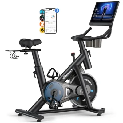 Image de MERACH Vélo d&#039;Appartement avec Écran Connecté, de Fitness Silencieux Résistance Magnétique, Siège Confortable, Application Exclusive, Charge Maximale 136 kg