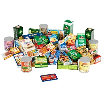Image de Theo Klein 7205 Set d&#039;accessoires en ligne garni de produits allemands I Boîtes et conserves pour la boutique incluses Jouet enfants à partir 3 ans