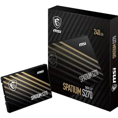 Image de MSI SPATIUM S270 SATA 2.5&quot; 240GB Disque SSD Interne 240 Go, III 6 GB/s, 2,5&quot;, Lecture 500 MB/s &amp; Écriture 400 MB/s, 3D NAND, Sécurité des Données Intégrée, Center, 110 TBW, Garantie 5 Ans