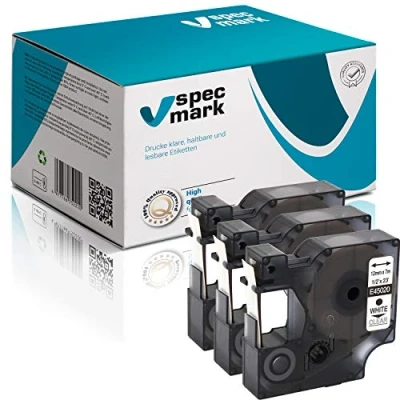 Image de specmark Compatible avec DYMO D1 45020 S0720570 Ruban d&#039;étiquetage 12 mm x 7 m set 3 pièces blanc sur transparent