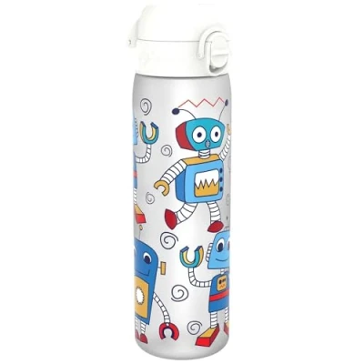 Image de Ion8 Gourde, 500ml, Anti Fuite, Facile à Ouvrir, Verrouillage Sécurisé, Lavable en Lave vaisselle, Sans BPA, Poignée de Transport, S&#039;adapte aux Porte gobelets, Nettoyer, Motif Robots