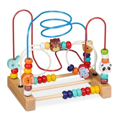 Image de Relaxdays Boulier bébé, Circuit de motricité, Bois, Design B, Enfants dès 1 an, Filles et garçons, Multicolore