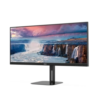 Image de AOC U34V5C Moniteur WQHD 34 Pouces, Haut parleurs, réglable en Hauteur (3440x1440, 100 Hz, DisplayPort, HDMI, USB C, hub USB) Noir
