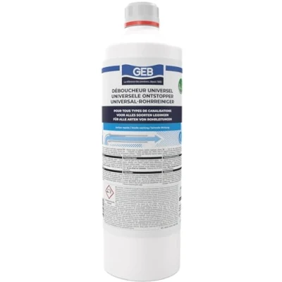 Image de GEB Déboucheur Universel liquide sans odeur à base de soude. Dissout toutes les graisses, matières organiques ... Convient tous types canalisations 1L