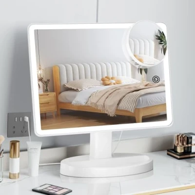 Image de Funtouch Grand miroir de maquillage lumineux avec 88 LED, écran tactile rotatif à 360, grossissement x10, portable
