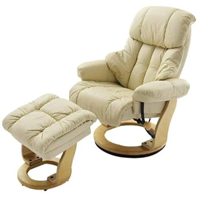 Image de Robas Lund Fauteuil cuir Relax TV avec tabouret jusqu&#039;à 130 kg, télévision véritable crème, Calgary