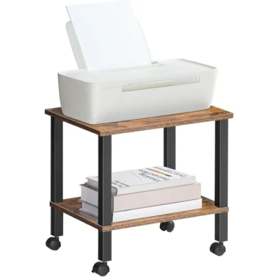 Image de HOOBRO Support d’Imprimante, Meuble d’Imprimante avec des étagères à 2 Niveaux, Table Imprimante Mobile sous Le Bureau, Chariot pour Petit Espace, Marron Rustique et Noir EBF38PS01