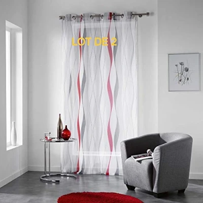 Image de Douceur d&#039;Intérieur Lot de 2 voilages a Oeillets 140 x 240 cm Voile Imprime Transfert ondulys Rouge