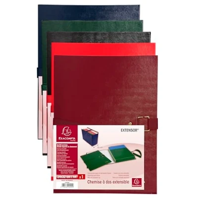 Image de Exacompta Réf. 22090E Carton de 10 chemises à dos extensible balacron Extensor 1 rabat fermeture par scratch et boucle métallique capacité 1200 feuilles dim 24x32 cm couleurs assorties