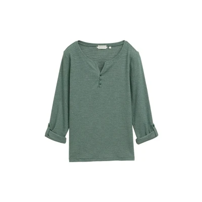 Image de TOM Tailor stripe Henley Tshirt à manches longues, Femme, Taille: 40, Off white green small