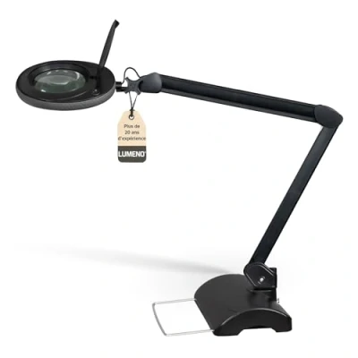 Image de Lumeno LED lampe loupe 7218SW avec lentille en verre de 127 mm, travail, convient pour cosmétique, les bricoleurs, aide à la lecture grossissante, 8 dioptries Noir trépied table