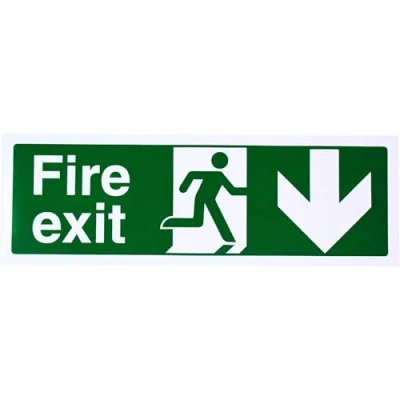 Image de vsafety 14002bj r &quot;Fire Exit Flèche vers le bas signe, 1 mm en plastique rigide, paysage, 450 x 150 mm, vert