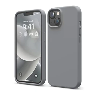 Image de elago Coque Silicone Liquide Compatible avec iPhone 14 Étui (6.1), Premium, Housse Protection Complète Case Antichoc à 4 Structure, Microfibre Douce Empêche Rayures (Gris Foncé)