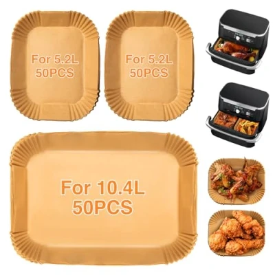 Image de Papier Cuisson Air Fryer 150 pièces pour Ninja Flex Drawer Dual Zone AF500EU 10,4L, Sulfurisé Accessoires AF500EUCP, Cecotec 9000 9L, Paper Liners Friteuse Sans Huile