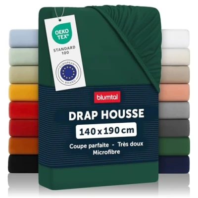 Image de Blumtal Drap Housse 140x190 cm en Microfibre certifié Oeko TEX House lot Doux Respirant et Lavable de lit Vert foncé