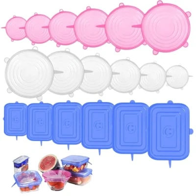 Image de 18 Pièces Couvercles Extensibles en Silicone, Silicone de Différentes Tailles, Ronds, Réutilisables, pour Bols Fruits Conserve