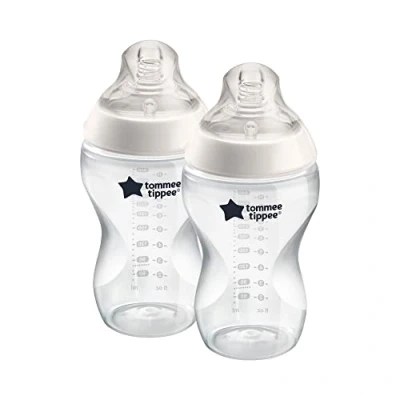 Image de Tommee Tippee Biberons Closer to Nature, Tétine Imitant le Sein Maternel avec Valve Anti Colique, 340 ml, Lot de 2, Transparent