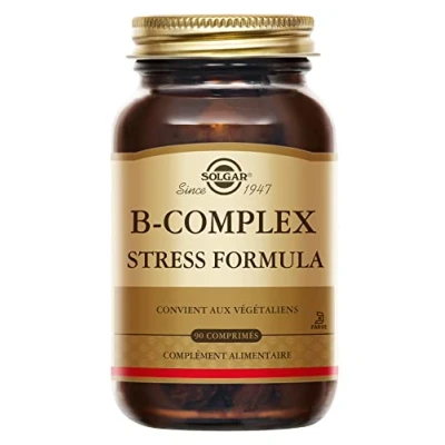 Image de Solgar B Complex Stress Formula Fatigue, Système nerveux Complexe de vitamines (B1, B2, B3, B5, B6, B8 et B12), levure bière vitamine C Complément Alimentaire Flacon 90 comprimés