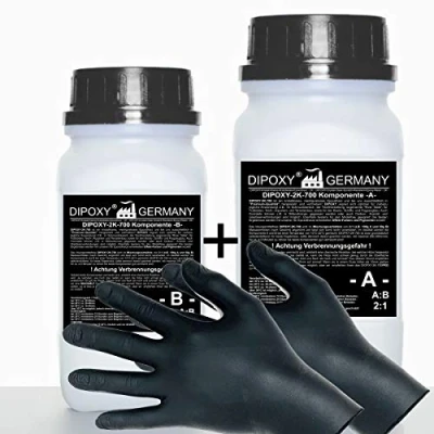 Image de 6kg DIPOXY 2K 700 + gants, bi composant Résine époxy transparente Glaçage Epoxyde Epoxy Resine Coulée Cristalline PRV table sol bois fibre carrelage colle