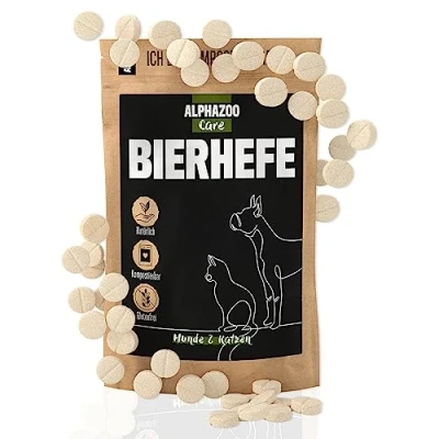 Image de alphazoo Comprimés de levure bière Chien 50 pièces, Produit Naturel pour Un Pelage Brillant et Une Peau Vitale, Poudre bière, minéraux vitamines B Animaux Chiens Chats