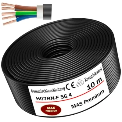 Image de MAS Premium Câble d&#039;alimentation en caoutchouc H07RN F 5G1,5, 2,5, 4, 6 ou 10 flexible avec conducteur de protection pour appareils lourds 5 100 m (H07RN 5G4 mm², m)