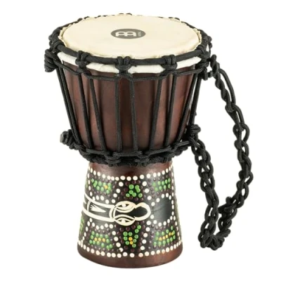 Image de Meinl Headliner Series HDJ6 XXS Mini djembé en bois avec système de tension à cordes Motif serpent sombre Diamètre 11,4 cm