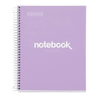 Image de Miquelrius Cahier A5 Carnet de Notes Emotions, 80 Feuilles 90 g/m², Grille 5 x mm, 1 Bande couleur, Spirale microperforée, Couverture extra dure, 2 Trous, Couleur Lavande