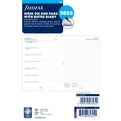 Image de Filofax A5 week on one page with notes 2023 diary