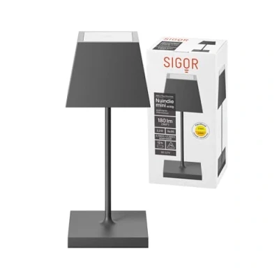 Image de SIGOR Nuindie Mini Lampe de table avec batterie à LED variable pour l’intérieur et l’extérieur, hauteur 25 cm, rechargeable par Easy Connect, 24 h durée luminosité, Gris graphite