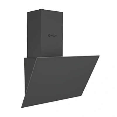Image de Wiggo Hotte aspirante 60 cm sans tête I évacuation d&#039;air recirculation 300 m3/h Écran tactile LED 3 niveaux inclinée avec filtre à graisse &amp; 2 filtres charbon façade en verre gris