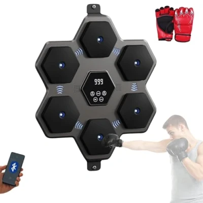 Image de MAGIC SELECT Machine de Boxe Musicale, Équipement D&#039;entraînement Mural en PU avec Gants Boxe, Tapis LED, Bluetooth, Lumières au Rythme la Musique. (2 modos, 45x45x5 cm)
