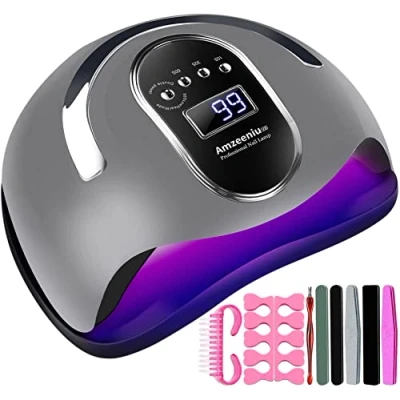 Image de Amzeeniu Lampe UV Sèche Ongles,168W LED Séchoir à Ongles Professionnel Automatique,Écran LCD Capteur infrarouge Ongles,4 Minuteries Base Amovible Portable,Toutes Les Gels Séchage Rapide