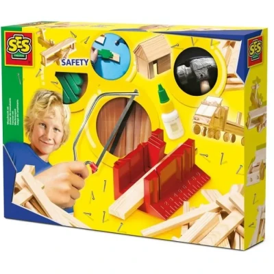 Image de SES Creative 00944 coffret d&#039;outils pour enfants véritable mini marteau, scie et pièces en bois à partir de 5 ans, Mixte