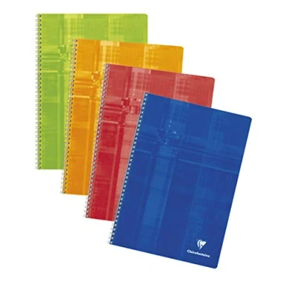 Image de Clairefontaine 68145C Un Cahier à Spirale A4 21x29,7 cm 100 Pages Lignées avec Marge Papier Blanc 90 g Couverture Carte Pelliculée Couleur Aléatoire