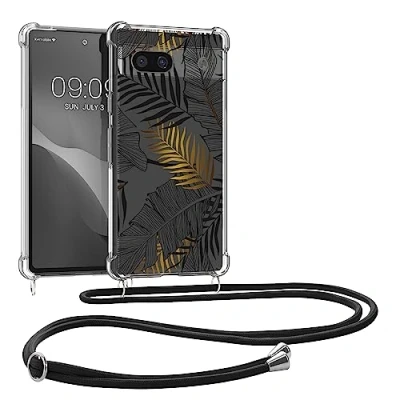 Image de kwmobile Coque Collier Compatible avec Google Pixel 7a Housse en Silicone Cordon de Jaune Gris Transparent