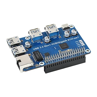 Image de USB 3.2 Gen1 and Gigabit Ethernet HUB Hat for Raspberry Pi Series Board, 3X Gen1, 1x Ethernet,Plug &amp; Play,Driver Free