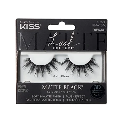 Image de Kiss Lash Couture Matte Black Collection 1 paire de faux cils mats, souples et avec ruban flexible colle pour