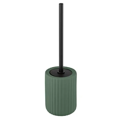 Image de WENKO Porte Brosse WC Belluno, en Céramique avec tête de Noire remplaçable Ø7,5 cm, Surface agrippante Soft Touch, Ø 11,5x42 Vert