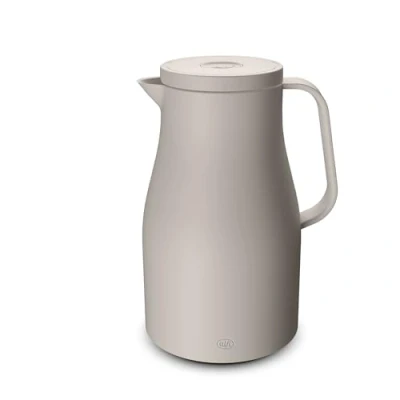 Image de alfi ECONSCIOUS Bouteille isotherme 1,0 l, beige oatmeal, avec insert en verre trempé hygiénique bio, bouchon rotatif bouton pression, versement d&#039;une seule main, idéale comme cafetière,