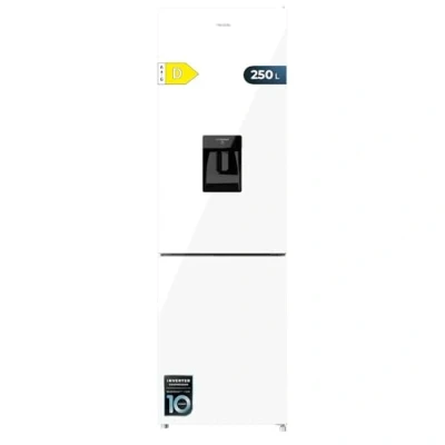 Image de Cecotec Réfrigérateur combiné Bolero CoolMarket Combi 250 WD White Glass D. Inverter Plus, No Frost, Multi Airflow. Distributeur d&#039;eau, porte réversible, LED, tiroir à humidité, casier bouteilles.