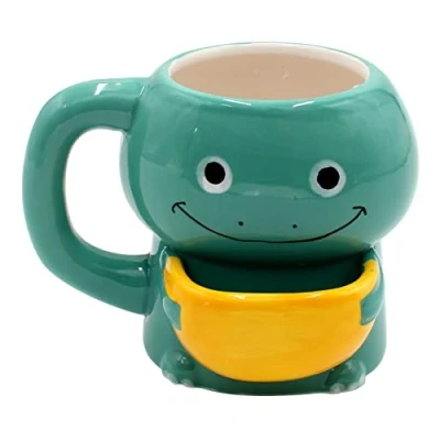 Image de Dekohelden24 Tasse à café avec Compartiment Biscuits en céramique Motif Dinosaure Dimensions : env. H x Ø 10 7 cm Capacité 300 ML Turquoise