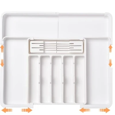 Image de ZHUIYIWIN Range Couverts,Range Couverts Extensible,Rangement Tiroir Cuisine avec 9 Compartiments 2 blocs de couteaux amovibles,Range Extensible,Transparent
