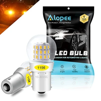 Image de Alopee Paquet de 2 1156 BA15S 1141 1003 7506 1073 Ampoule LED Jaune Ambre/Jaune Extrêmement Clair 9 30V DC, AK 3014 39 Ampoules Rechange SMD pour Clignotants Tail BackUp