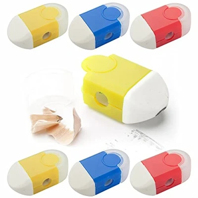 Image de ANTEVIA Lot DE 6 TAILLE CRAYONS avec réservoir + Gomme PLUS 15 MODELES Couleur: Jaune Rouge Bleu (Cafey)
