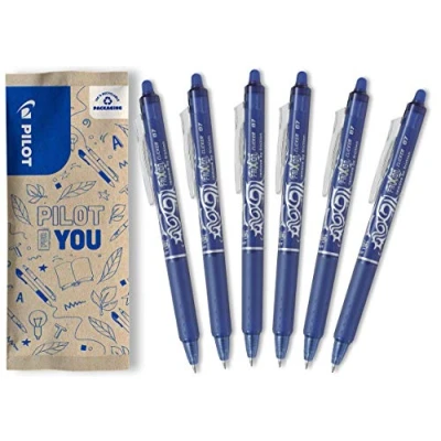 Image de PILOT 6 FriXion Ball Clicker Encre Gel Effaçable Stylo Roller Rechargeable, Rétractable et Ergonomique Bleu Pointe moyenne