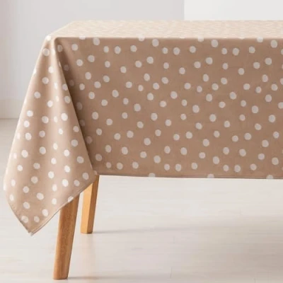 Image de GAMUSI Nappe anti taches pour table rectangulaire à petits points lisse jacquard imperméable, 140 x 100 cm, toucher tissu, couleur taupe