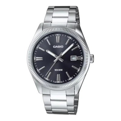 Image de Casio MTP 1302D 1A1 Classic Montre Homme Quartz Analogique Cadran Noir Bracelet Acier Gris